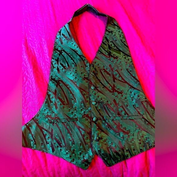 Tux  vibrant green & black vest s- med adjustable at neck and back- - Picture 1 of 4